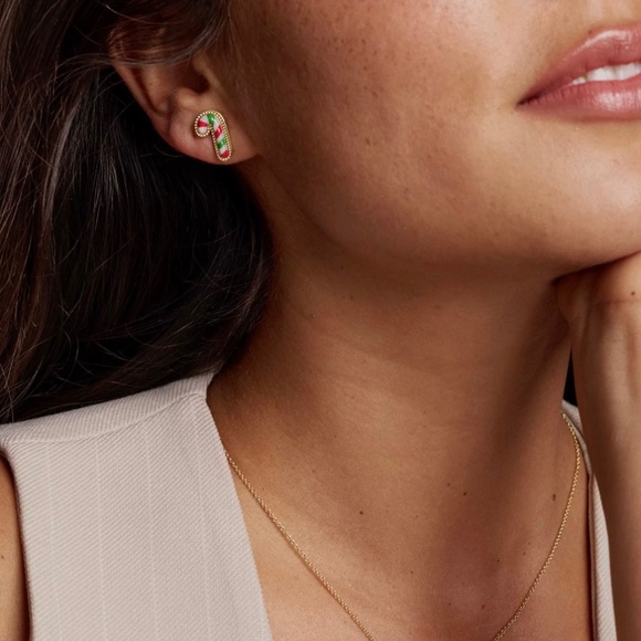 Kendra Scott Candy Cane Gold Stud Earrings in Red Green Mix - Picture 5 of 5